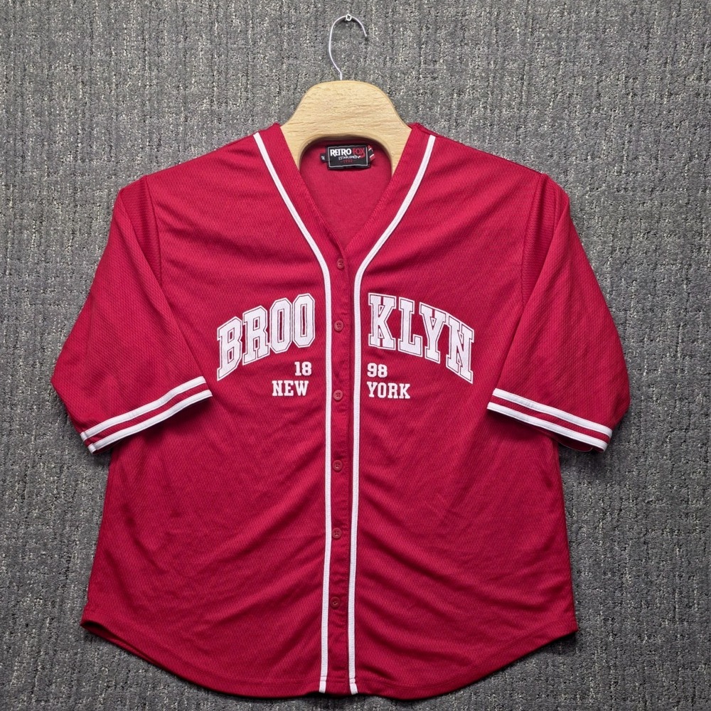 Retro Fox Women's Plus‎ Size 1X Baseball Jersey Brooklyn 1898 Red Mesh Button Up